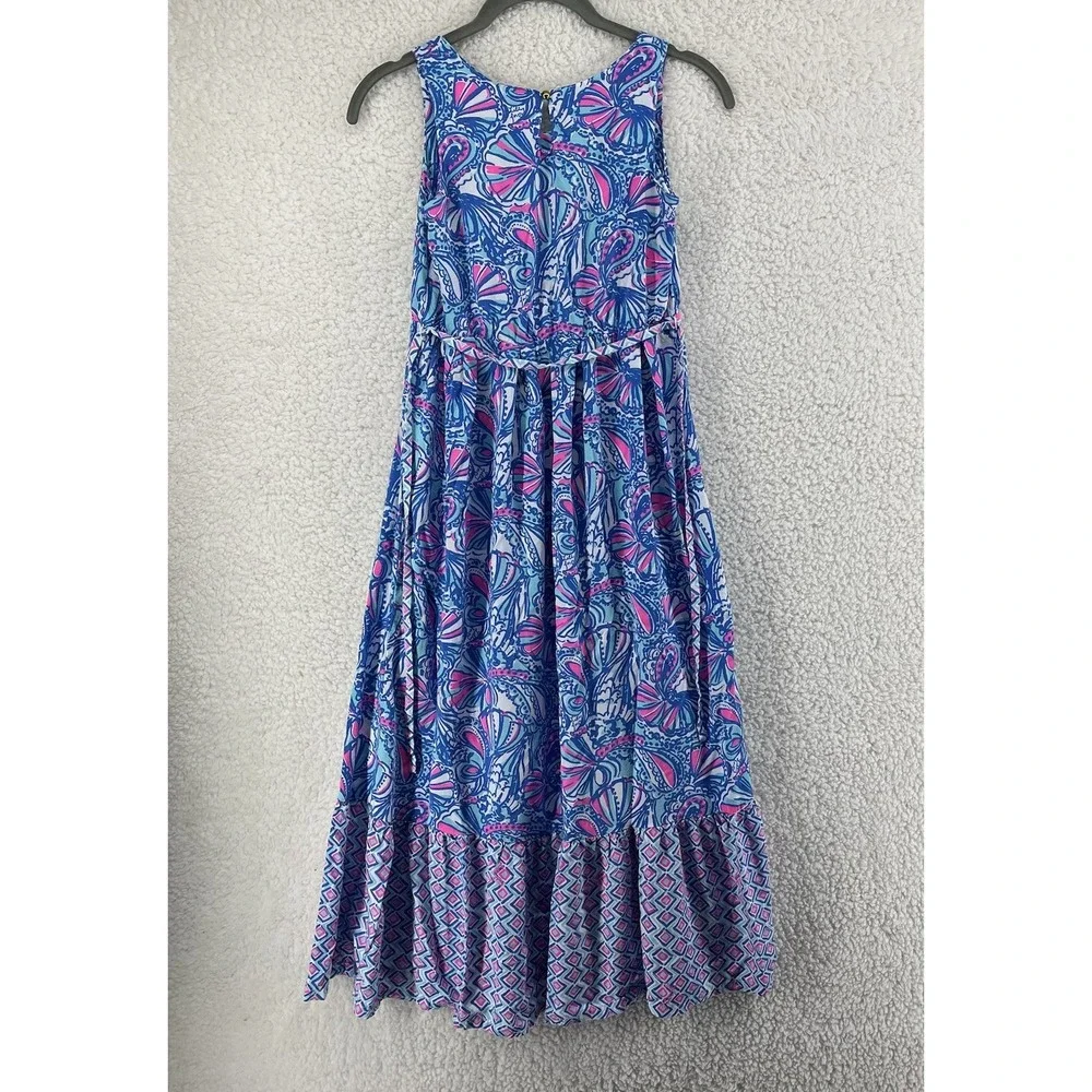 Lilly Pulitzer For Target Girl's Maxi Dress My Fans Blue Pink Size Large Coastal